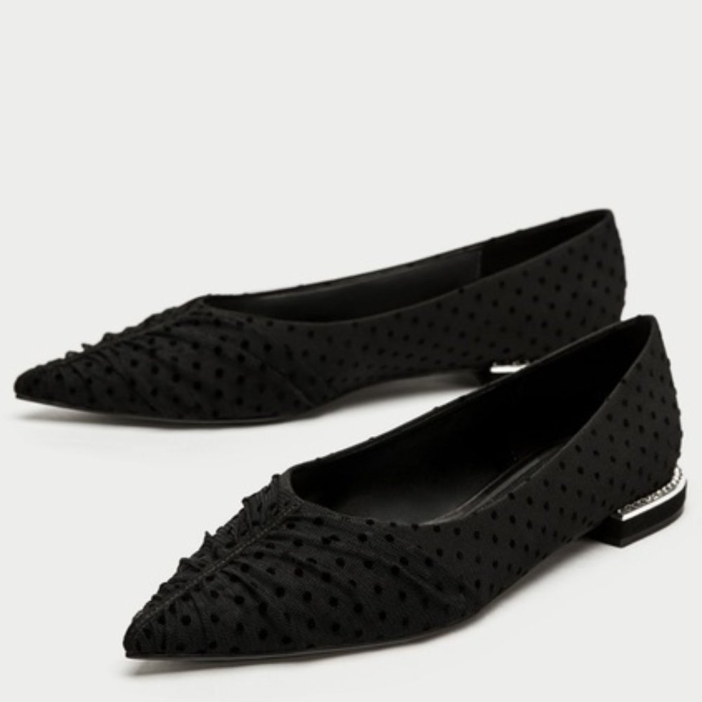 ✨NEW!ZARA Black Polka Dot Mesh Size 8 Ballerina Flats